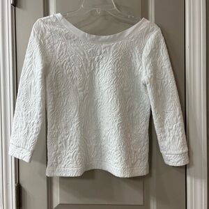 Banana Republic White Jacquard Top Quilted Scoop Back 3/4 Sleeve